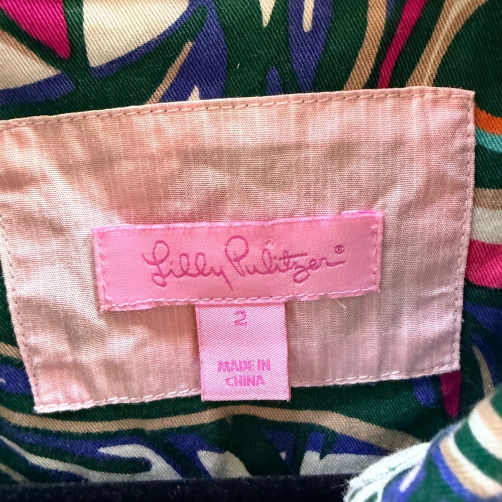 Lilly Pulitzer Peacock Feather Print Shift Dress Green Pink White Size 2 - Picture 2 of 5